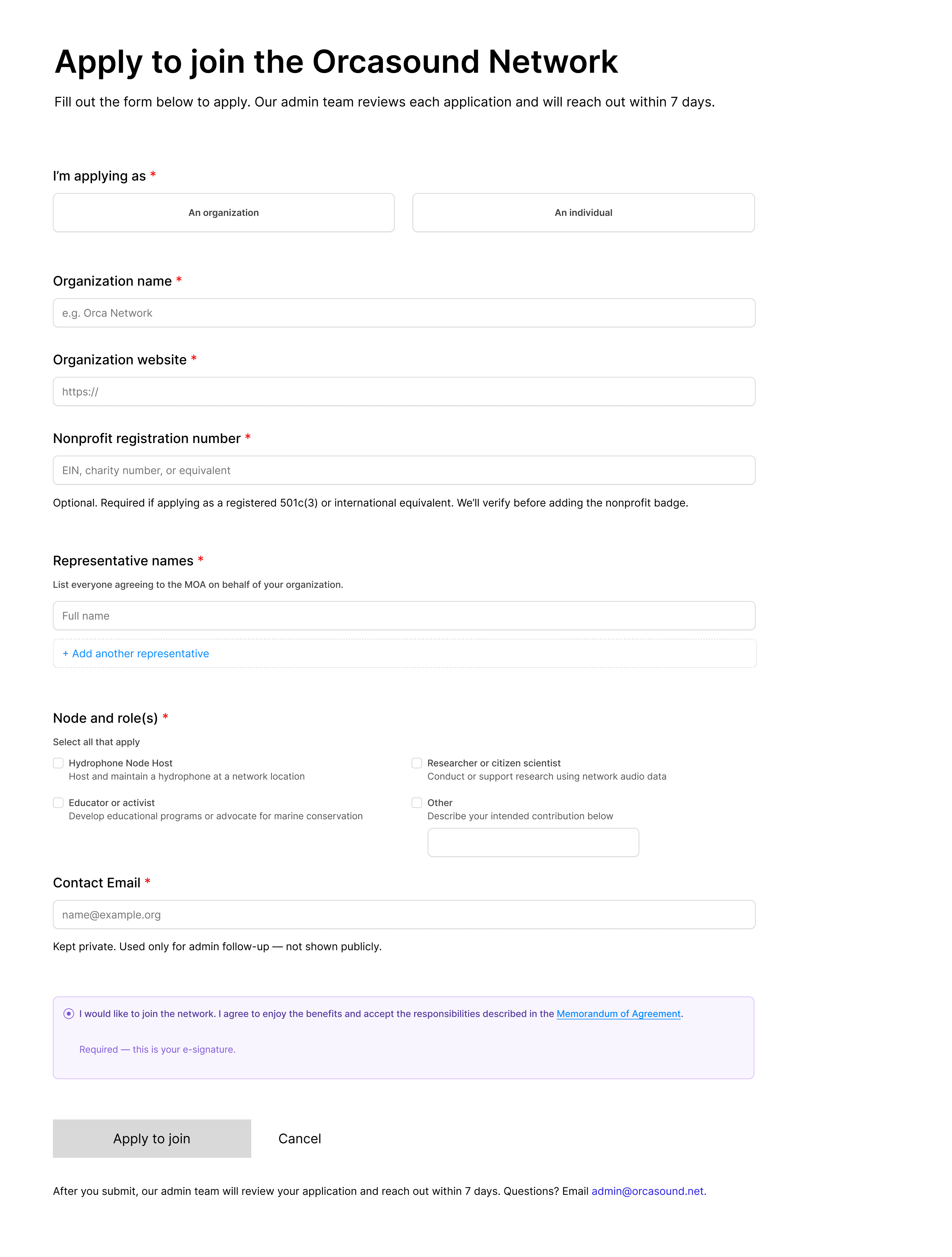 Application form desktop, showing multi-select role checkboxes