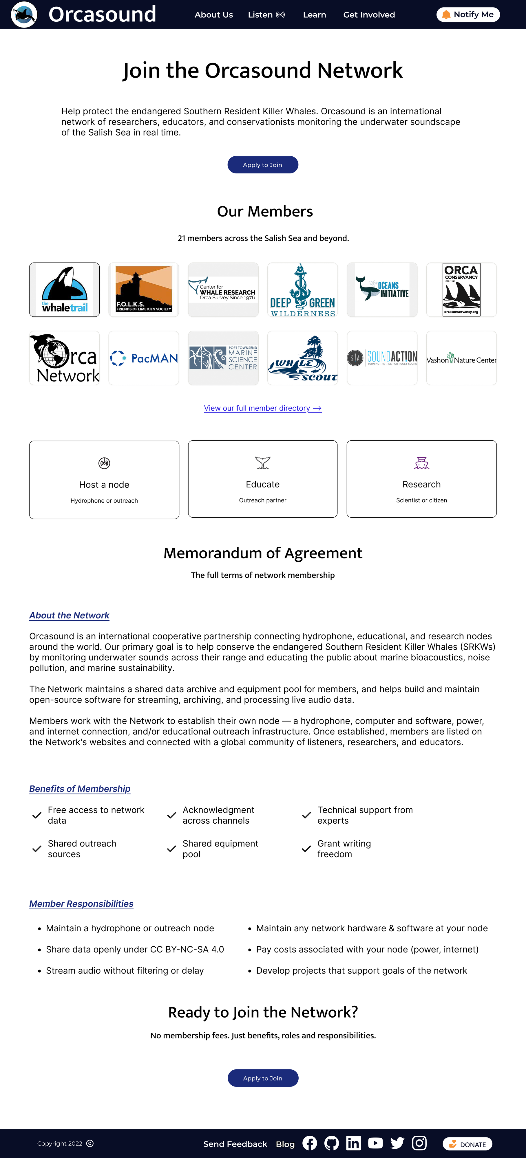 Get Involved page desktop, showing the inline Memorandum of Agreement section